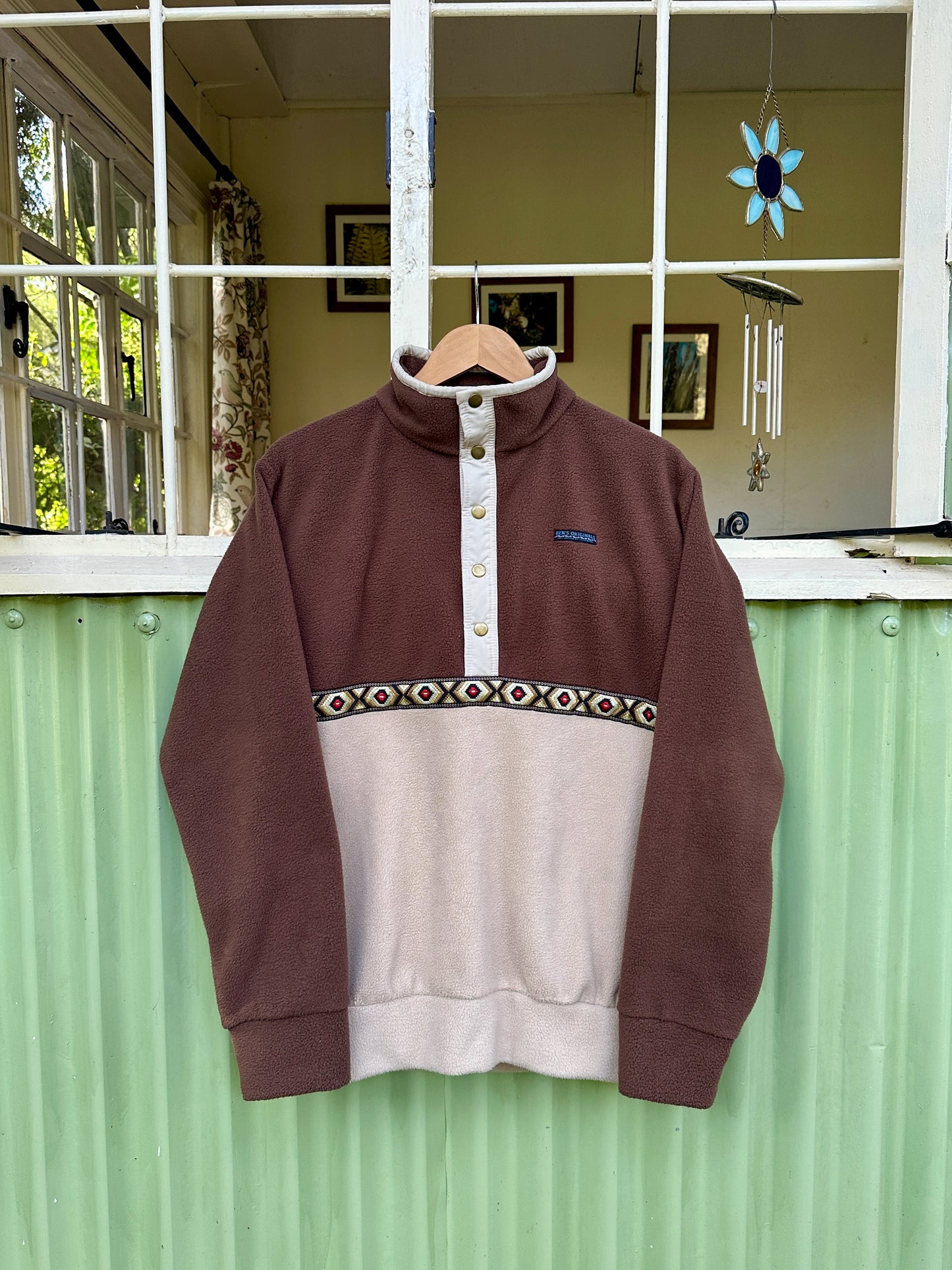 Retro fleece jumper with ethnic trim