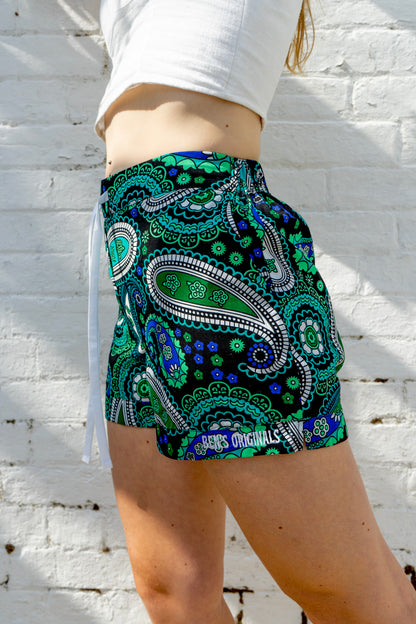 Green Paisley Short Shorts