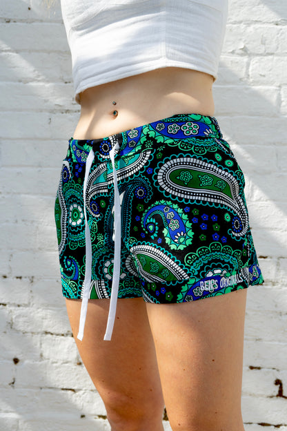 Green Paisley Short Shorts