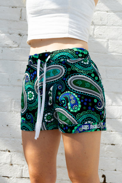 Green Paisley Short Shorts